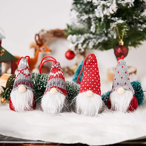 Miniatura 2 de Skylety 4 piezas de gnomos colgantes para árbol de Navidad, hechos a mano, sombrero de gnomo sueco Tomte, adornos de felpa escandinavo de barba de