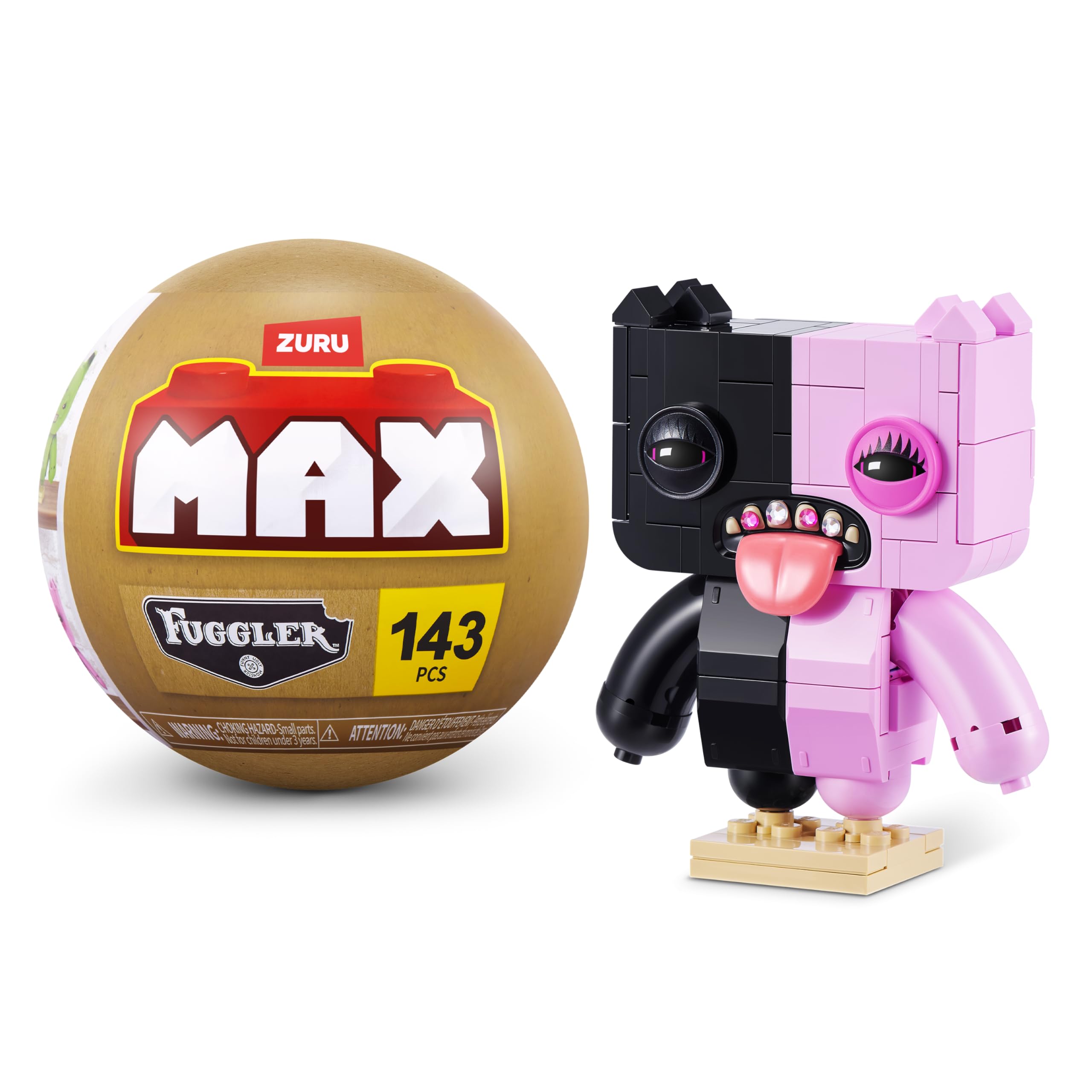 Max Build More Premium Plastic Building Bricks Fuggler Baddies Collection (Wide Eyed Weirdo) by ZURU, Glam Monster Builds in Green, Brown & Pink for Teens, Adults, and Collectors