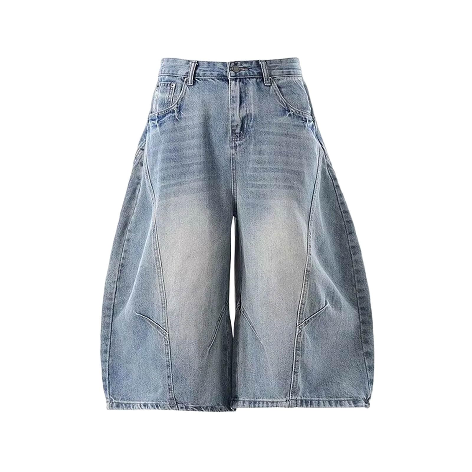 Jorts Donna Baggy Short Jeans Y2K Loere Denim Pantaloni Bermuda Pantaloncini Vintage Straight Leg Jeans Jeans Casual Lunghezza al ginocchio Pantaloncini con tasche Pantaloni svasati Hip Hop Streetwear