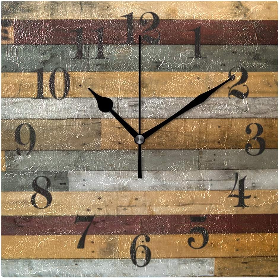 Amazon.com: WIHVE Square Wall Clock Rustic Wood Silent Non Ticking 8 ...