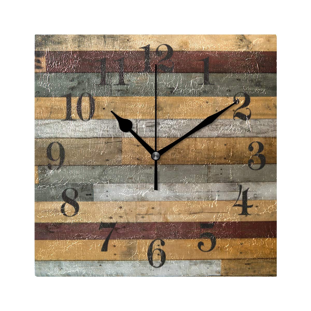 Amazon.com: WIHVE Square Wall Clock Rustic Wood Silent Non Ticking 8 ...