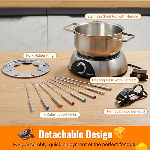 Miniatura 8 de CUSIMAX Juego de fondue eléctrica, olla eléctrica de fondue de 1500 W con dial de control luminoso, tenedores de acero inoxidable codificados de 8