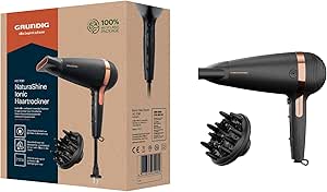 GRUNDIG Naturashine HD 7081 Haartrockner mit Ionic- Funktion, Keramik Schutz, Cool Touch Stylingdüse, 2100 W, 3 Temperatur- und 2 Luftstromstufen, Kaltstufe, einziehbares Kabel, Schwarz / Roségold