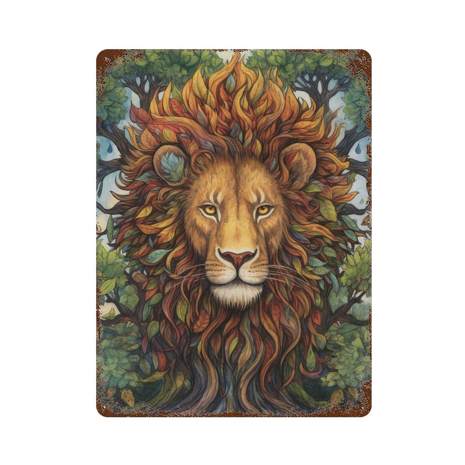 Garage Style Nature's Majesty Lion Art Print Rusty Metal Tin Sign 15.7"x11.8", Classic Wall Plaque for Bar And Workshop
