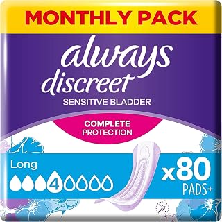 Always Discreet Incontinence Pads Women, Long, 80 High Absorbency Pads , Odour Neutraliser, SAVING PACK, for Sensitive Bladder, 20 Count ( Pack of 4)