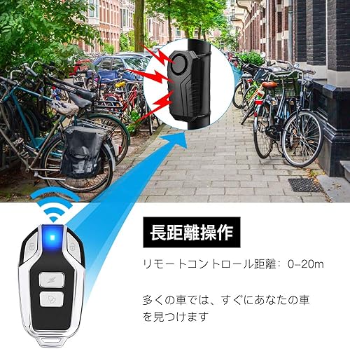 Miniatura 6 de ONVIAN Alarma inalámbrica de bicicleta de 115 dB con control remoto, alarma antirrobo para bicicleta, sistema de sensor de movimiento de vibración,