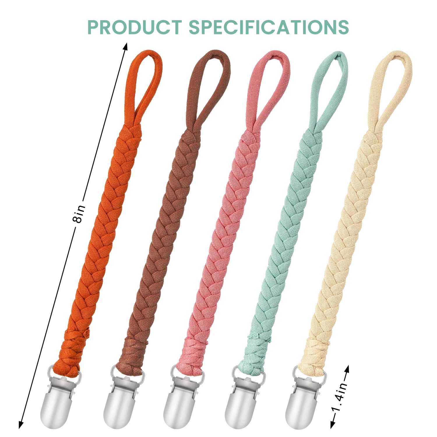 CLDY Cadena para chupete bebé para niño, clip para chupete, Set de 5 correas de algodón para chupete, aptas para niños y niñas, ideales para juguetes, cochecitos, portabebés y sillas de coche