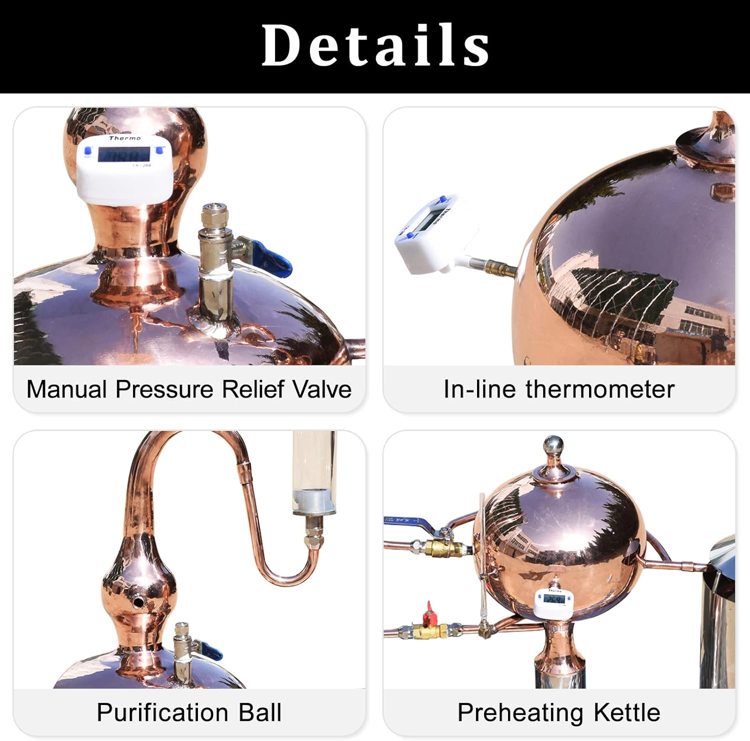 YUEWO 0.8G/3L Charentais Copper Alembic Still Water Alcohol Distiller Home Brew Wine Making Kits with Thumper Keg for DIY Rum Whiskey Brandy