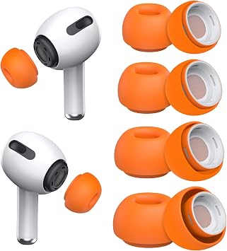 4 Pairs Replacement Ear Tips for AirPods Pro 1st & 2nd Generation with Noise Reduction Hole, Silicone Ear Tips for AirPods Pro with Portable Storage Box and Fits in Charging Case XS/S/M/L, Orange