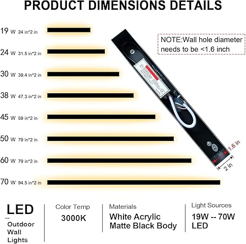 Miniatura 2 de GREMLBUK Paquete de 2 luces de pared para exteriores, lámparas LED negras para montaje en pared, modernas luces de porche, lámpara de pared lineal