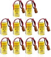 Vista 1 de Paquete de 10 baterías de litio de 3 V 1600 mAh BR-2/3A PLC, repuesto para Panasonic BR-2/3A con enchufe marrón