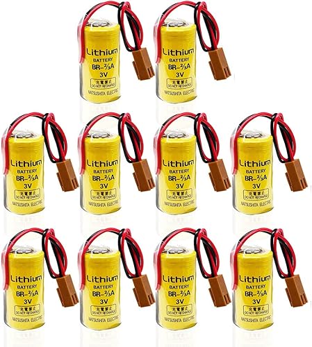 Paquete de 10 baterías de litio de 3 V 1600 mAh BR-23A PLC, repuesto para Panasonic BR-23A con enchufe marrón