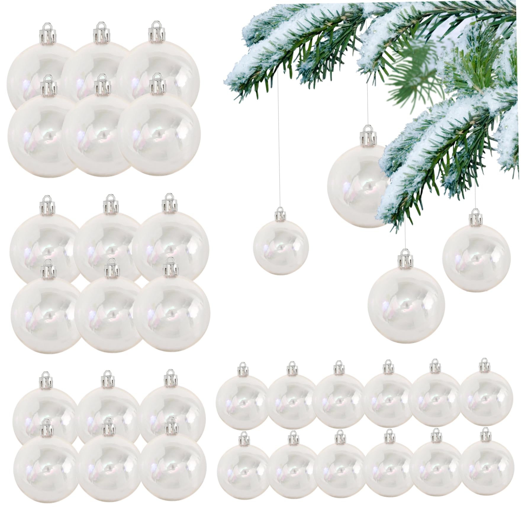 Adornos iridiscentes bolas 30 piezas transparentes de las bolas de Navidad iridiscentes 4 tamaños diferentes colgantes de adornos rellenos para Navidad decoración de la fiesta navideña blanca |.Navid