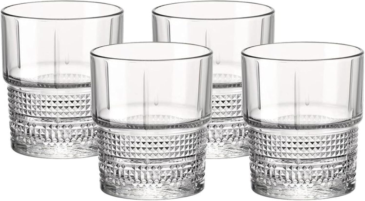 Bormioli Rocco Novecento Barware DOF Glass, Stackable, Set Of 4, 12.5 oz, Clear, Vintage Design, Made In Italy.