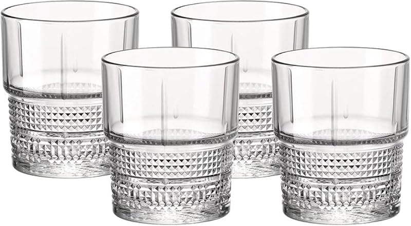 Novecento Barware DOF Glass, Stackable, Set Of 4, 12.5 oz, Clear, Vintage Design, Made In Italy.