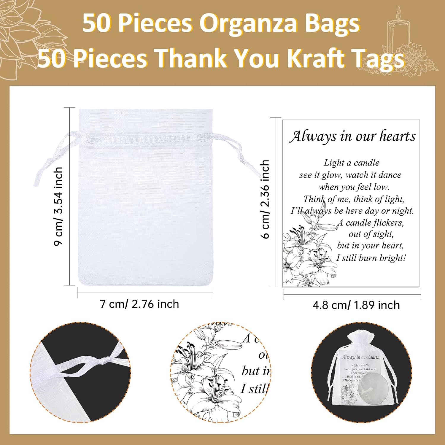 Coume 50 Set Funeral Party Favors Memorial White Candles, Minimalist