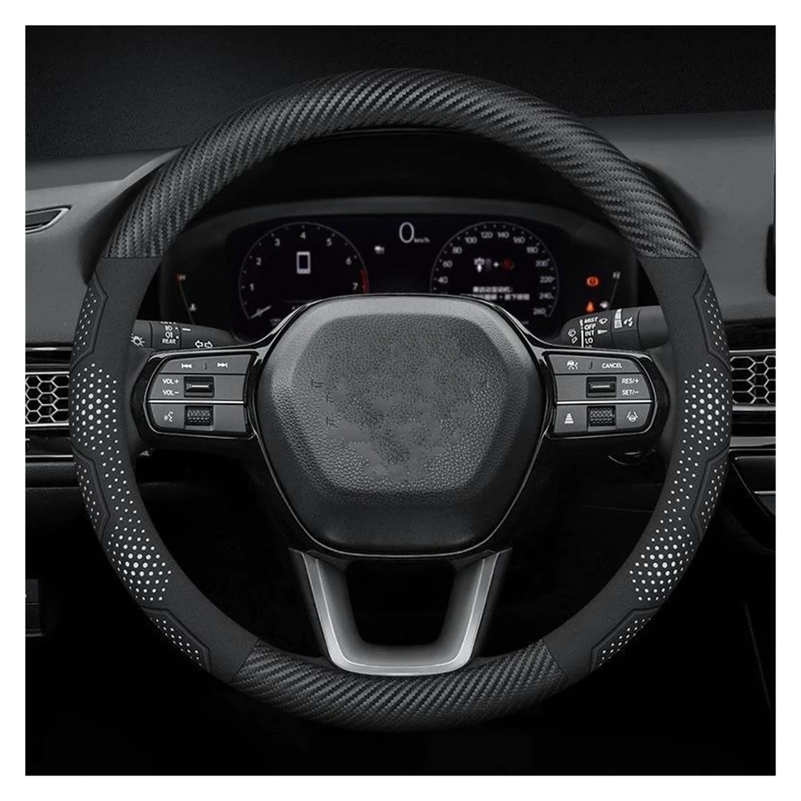 Cubierta Volante para CRV Funda Volante con Tapa Especial Piel Sintética Patrón Deportivo Fibra Carbono Que Absorbe El Sudor Cubre Volante Coche(White Carbon)