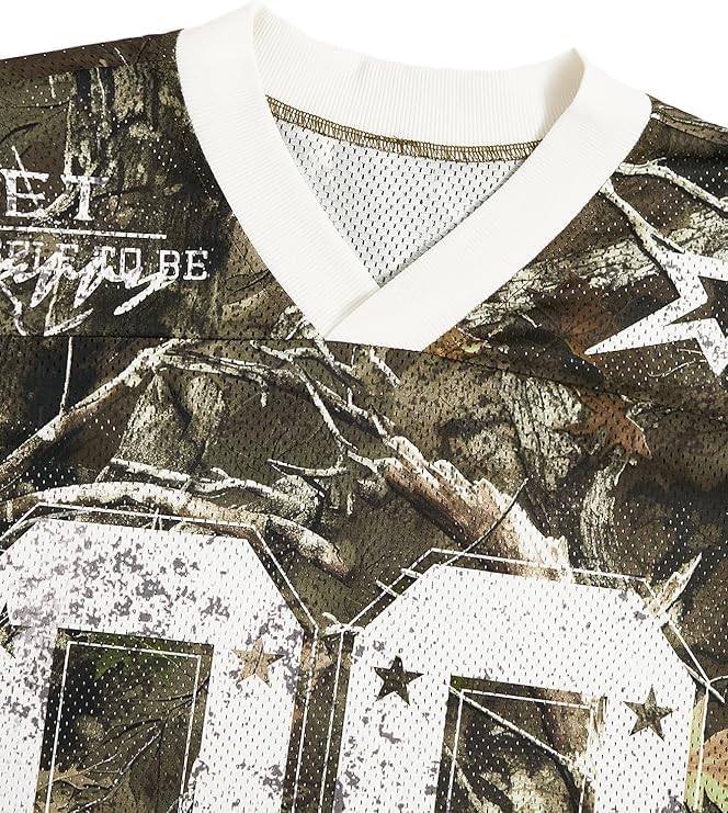 QJQ Men's Jersey Shirts Short Sleeve V Neck Graphic T Shirts Y2k Baggy Oversized Tee Summer Tops Streetwear Camo Medium - Image 4