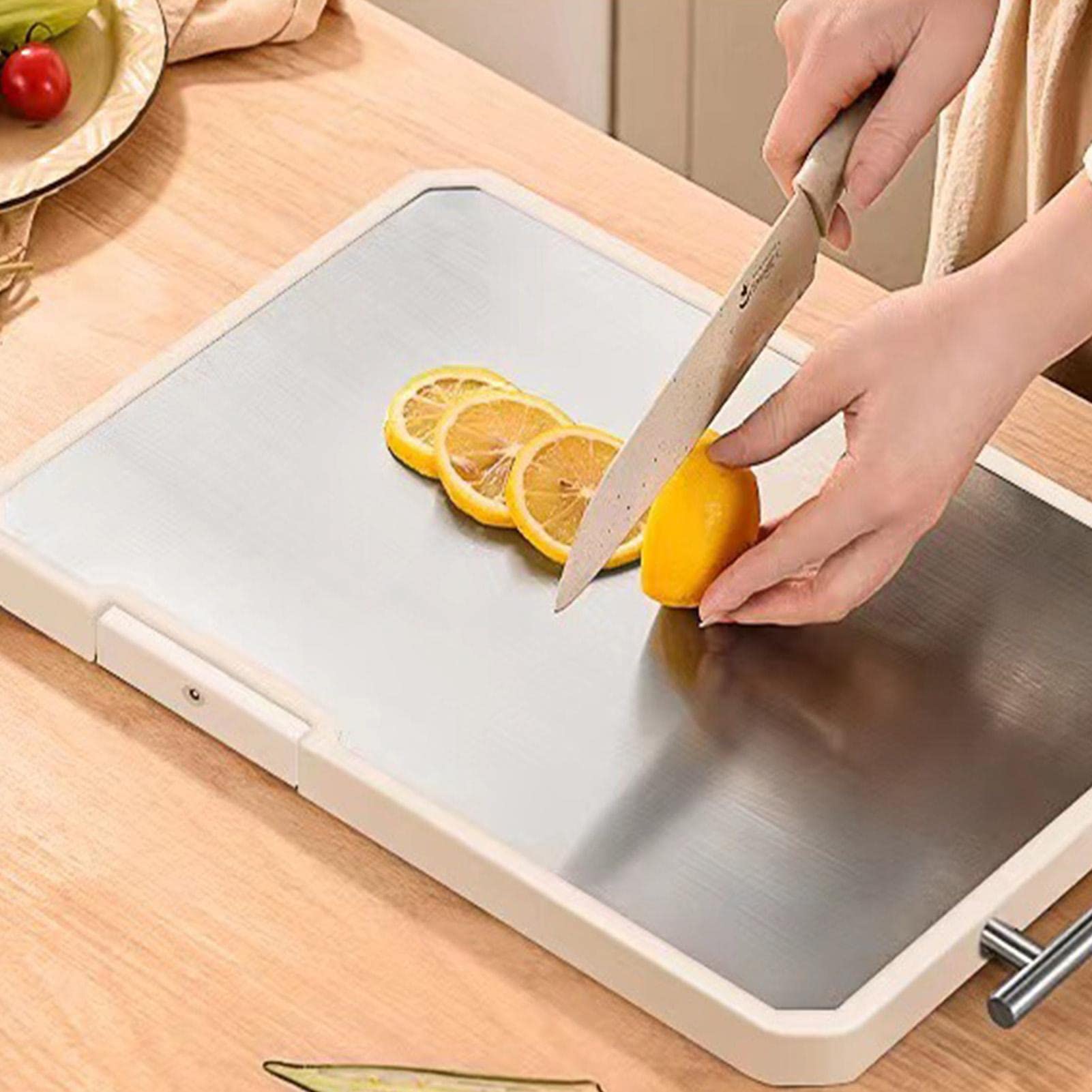 Taglieri da cucina | Doppio lato antiscivolo in acciaio inossidabile | Tagliere di grandi dimensioni per carne | Per casa e appartamento Salumi Frutta Verdura Carne
