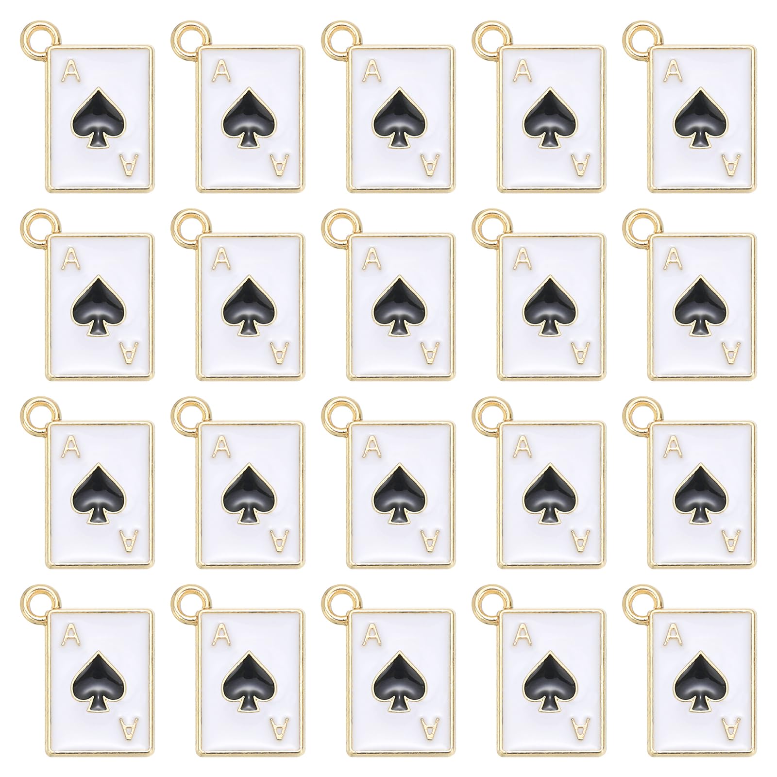 sourcing map 20Pcs Poker Card Charm, 9 x 13mm Metal Enamel Mini Poker Playing Card Alloy Charm Rectangle Bulk Pendant for DIY Making Keychain Crafts, Black Spade