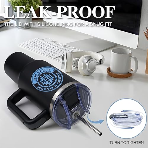 Miniatura 8 de Vaso personalizado con asa y pajita, vaso personalizado de 40 onzas con imagen y logotipo, taza de café de viaje de acero inoxidable, regalos