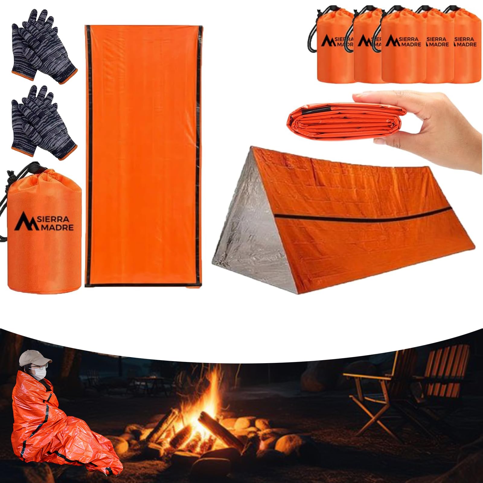 Sierra Madre Emergency Sleeping Bag, Sierra Madre Sleeping Bag, Sierra Madre Emergency Sleeping Bags For Survival, 84"X36", Sierramadre Emergency Sleeping Bag For Camping, Hiking, Outdoor (5Pcs)