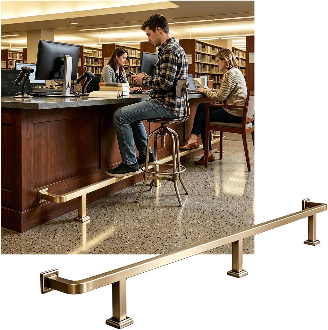 Kjobdwz Champagne Gold Bar Foot Rail Bar Foot Rail, Stainless Steel Bar Foot Rail Kit Bars Stool Feet Railing For Restaurant Kitchen Librar(,2.0M/6.56Ft)