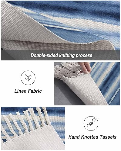 Miniatura 6 de Blue Stripes Entryway Rug 2X3 Ft Bathroom Mat, Washable Woven Throw Carpet with Tassel, Watercolor Retro Ombre Abstract Tie Dye Art Non-Shedding