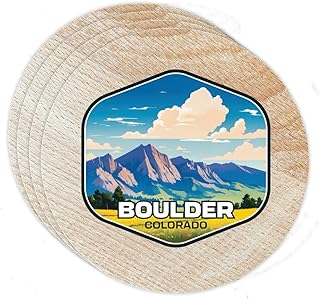 Boulder Colorado Mountains Design Souvenir Coaster Wooden 3.5 x 3.5-Inch 4 Pack