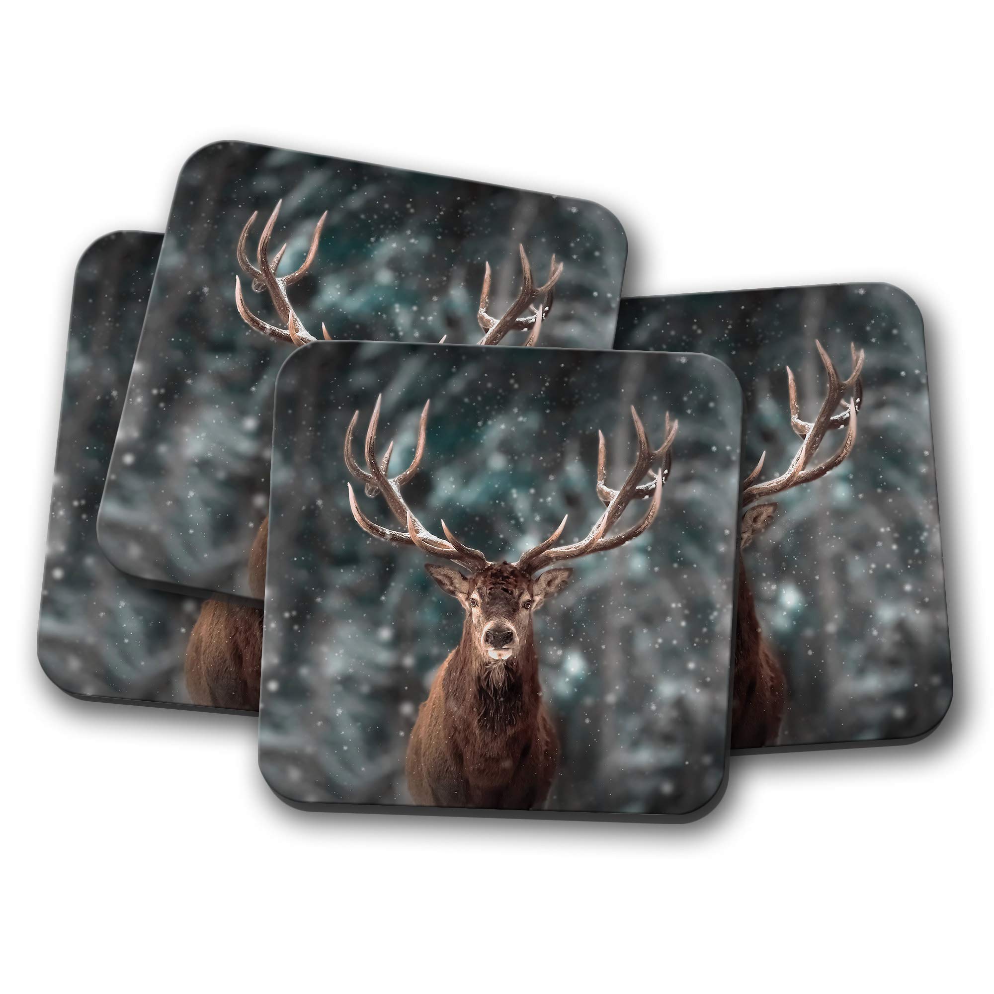Destination Vinyl Ltd Multicolor 4 Set - Majestic Stag Coaster - Deer Winter Wild Animal Forest Dad #15336