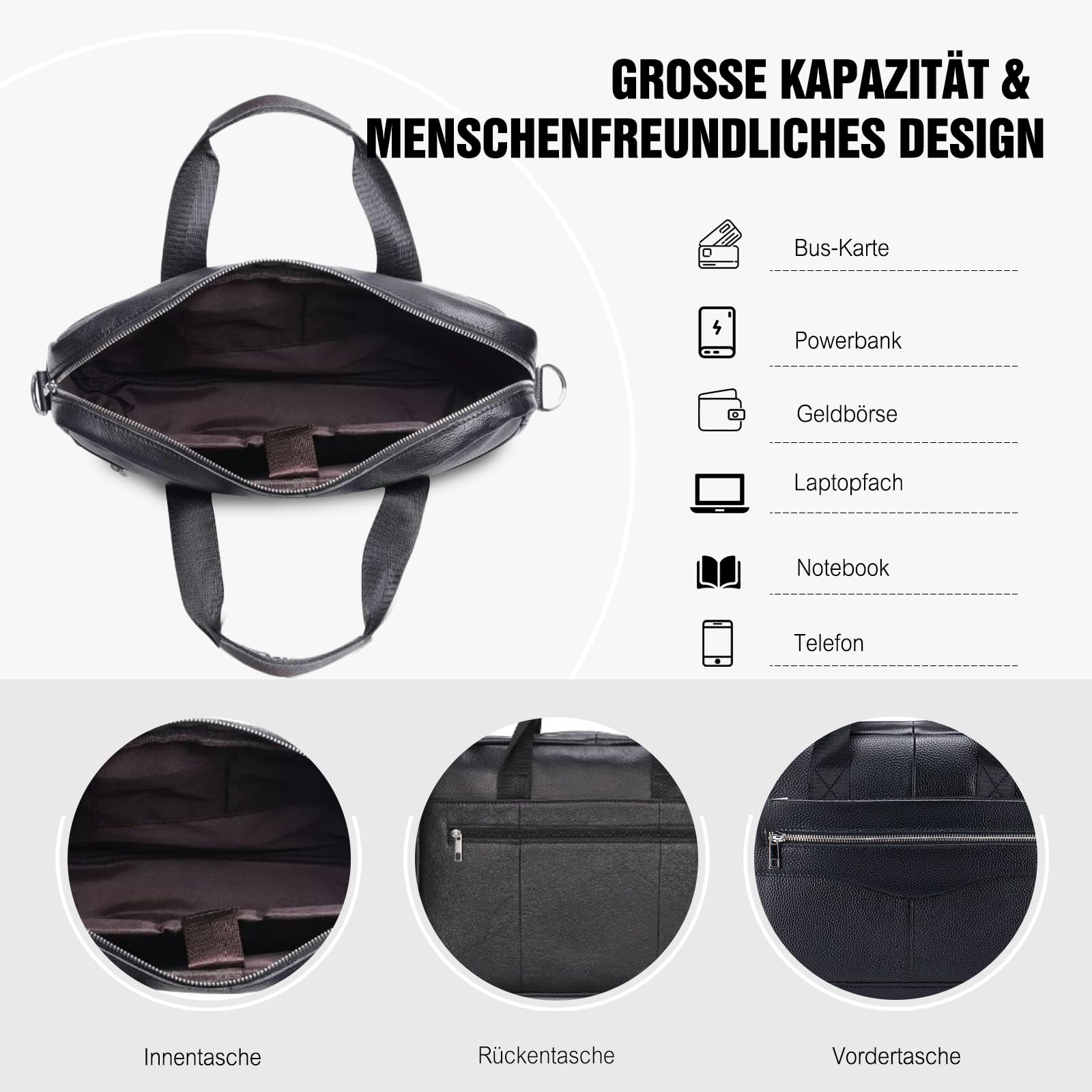 FANDARE Retro Leder Aktentasche Herren Business Henkeltasche Dokumententasche Geschäftstasche Messenger Handtasche Mappe Aktenkoffer Umhängetasche für Arbeit und Reisen Crossbody-Tasche