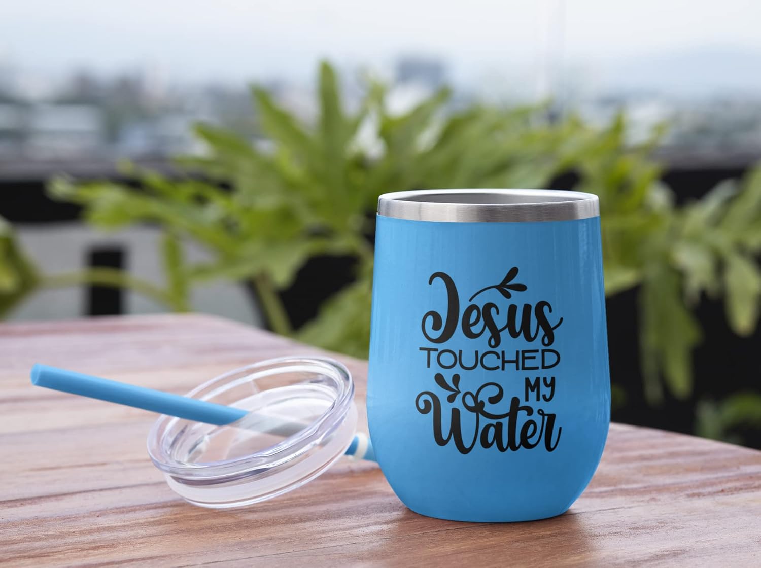 Jesus Touched My Water Wine Tumbler with Lid, Insulated Wine Tumbler, Wine Tumbler, Gift, Funny Wine Tumblers For Women, Stainless Steel, 12oz