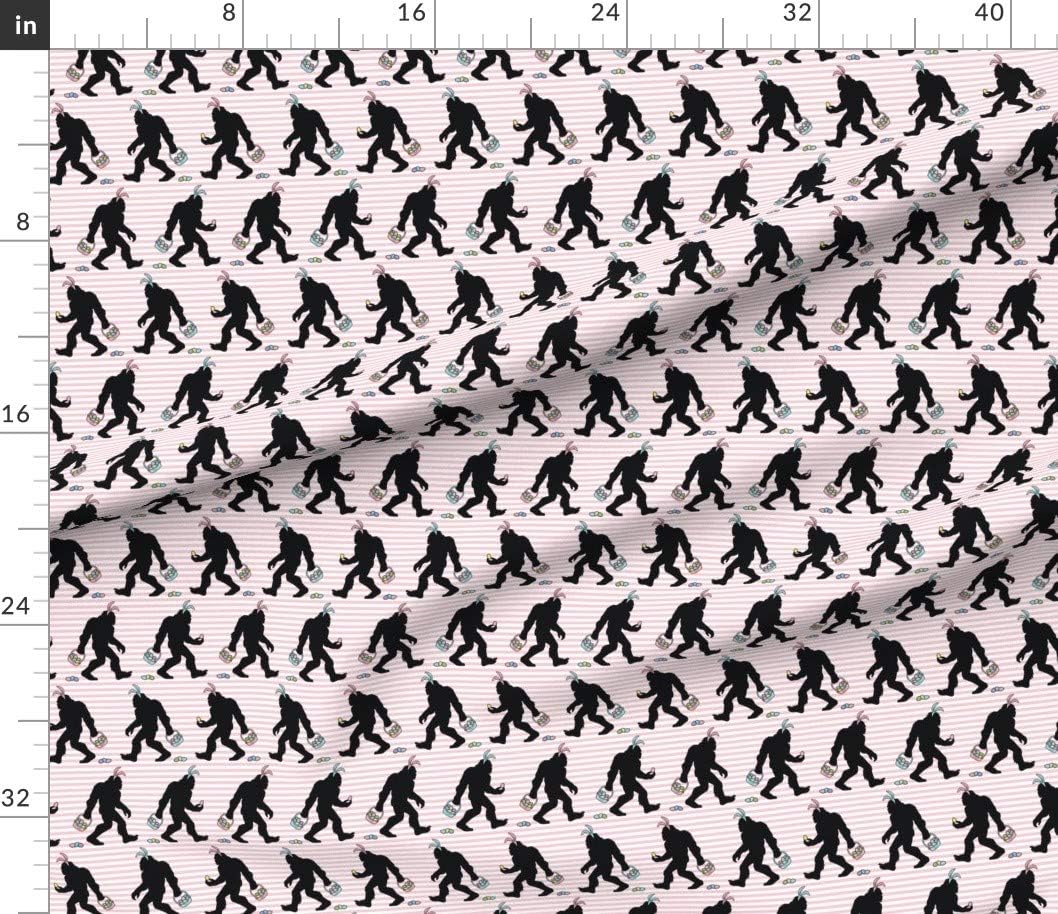 Spoonflower Fabric - Bigfoot Bunnies Pink Stripes Easter Eggs Bunny Sasquatch Stripe Egg Printed on Petal Signature Cotton Fabric by The Yard - Sewing Quilting Apparel Crafts Decor