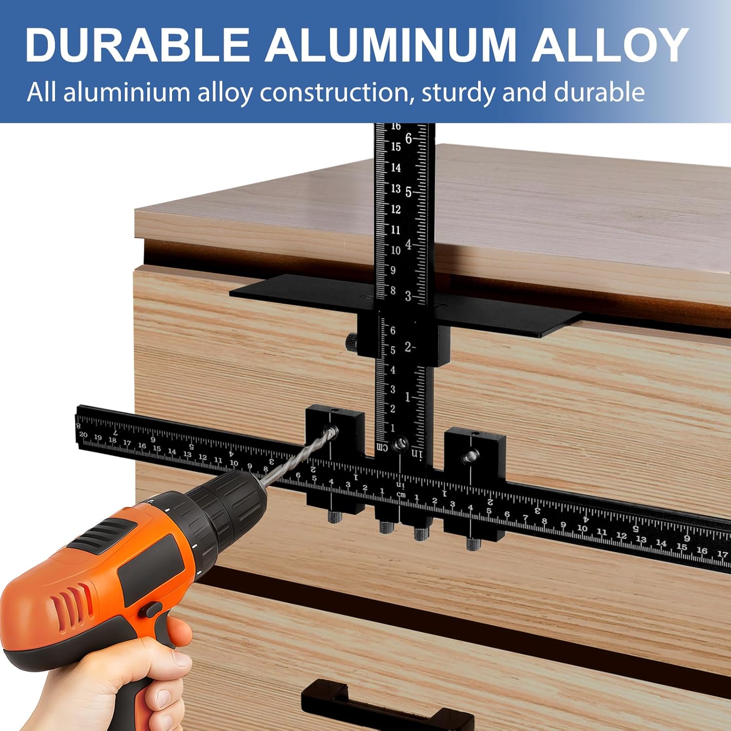 14-Piece Cabinet Hardware Jig Tool Set, Black Aluminum Alloy Cabinet Handle Jig & Drill Guide Template for Drawer Knobs, Door Pulls, Cabinet Handle Template & Hinge Adjustment Tool