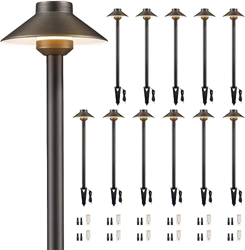 Miniatura 25 de Gardenreet Luces de camino de latón para exteriores, iluminación de camino de paisaje de bajo voltaje de 12 V, con cable, luz LED IP65 impermeable