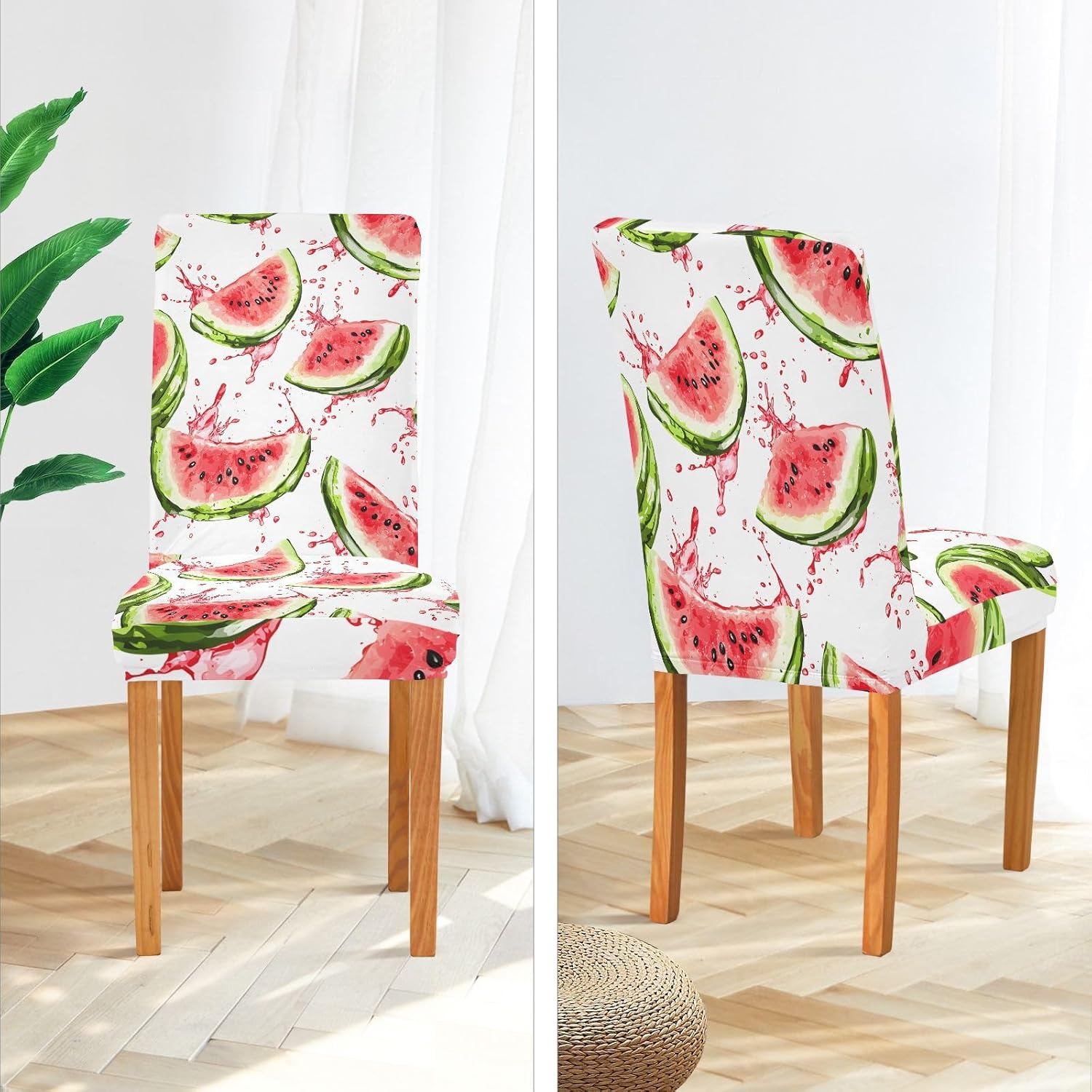 ALAZA Chair Covers for Dining Room, Watermelon Watercolor Pattern Stretch Chair Cover Sets Chair Protector Removable Washable for Ktichen Restaurant Hotel