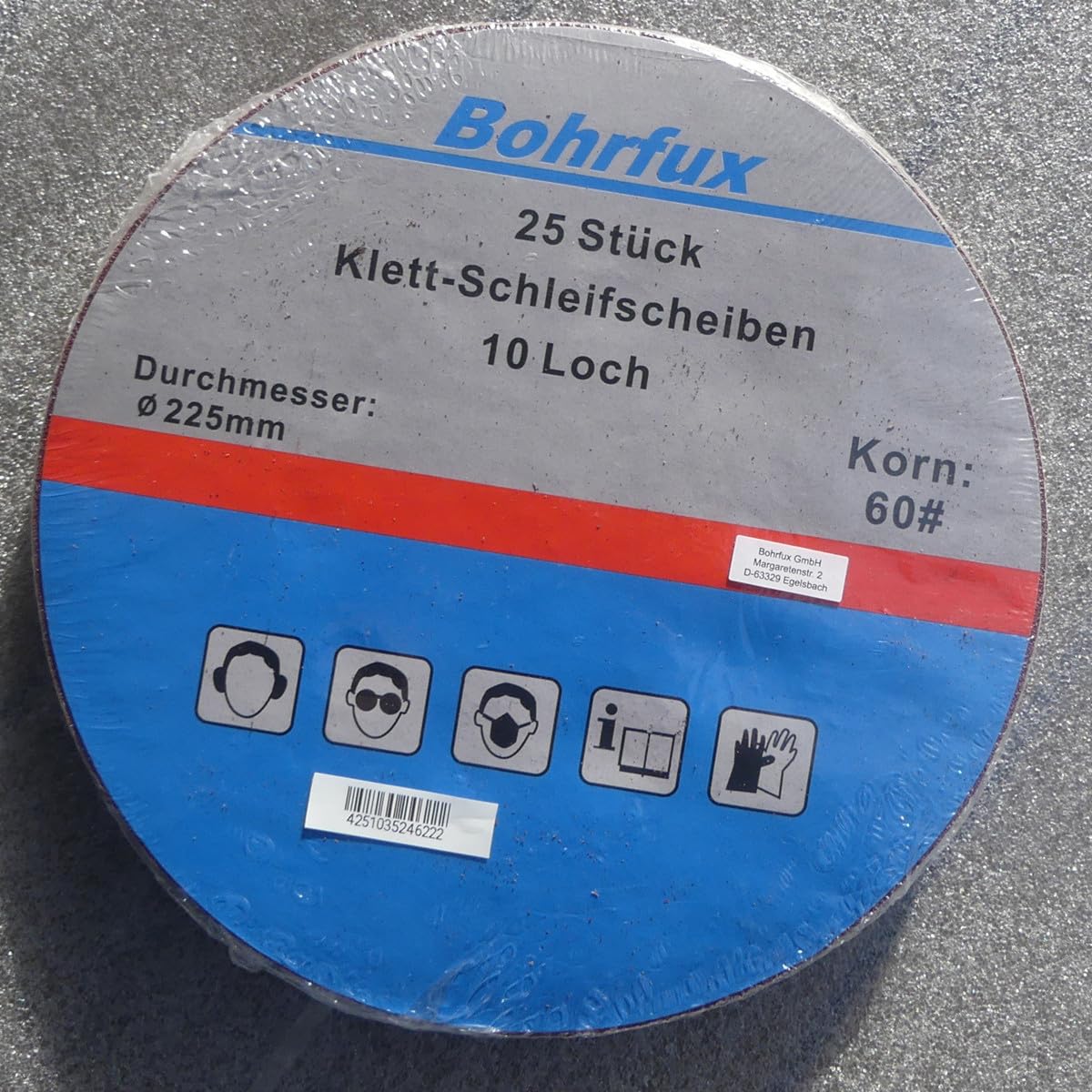 25 dischi abrasivi KleTT Ø 225 mm con 10 fori, grana P60, carta vetrata, dischi adesivi per levigatrice eccentrica Bosch FUX
