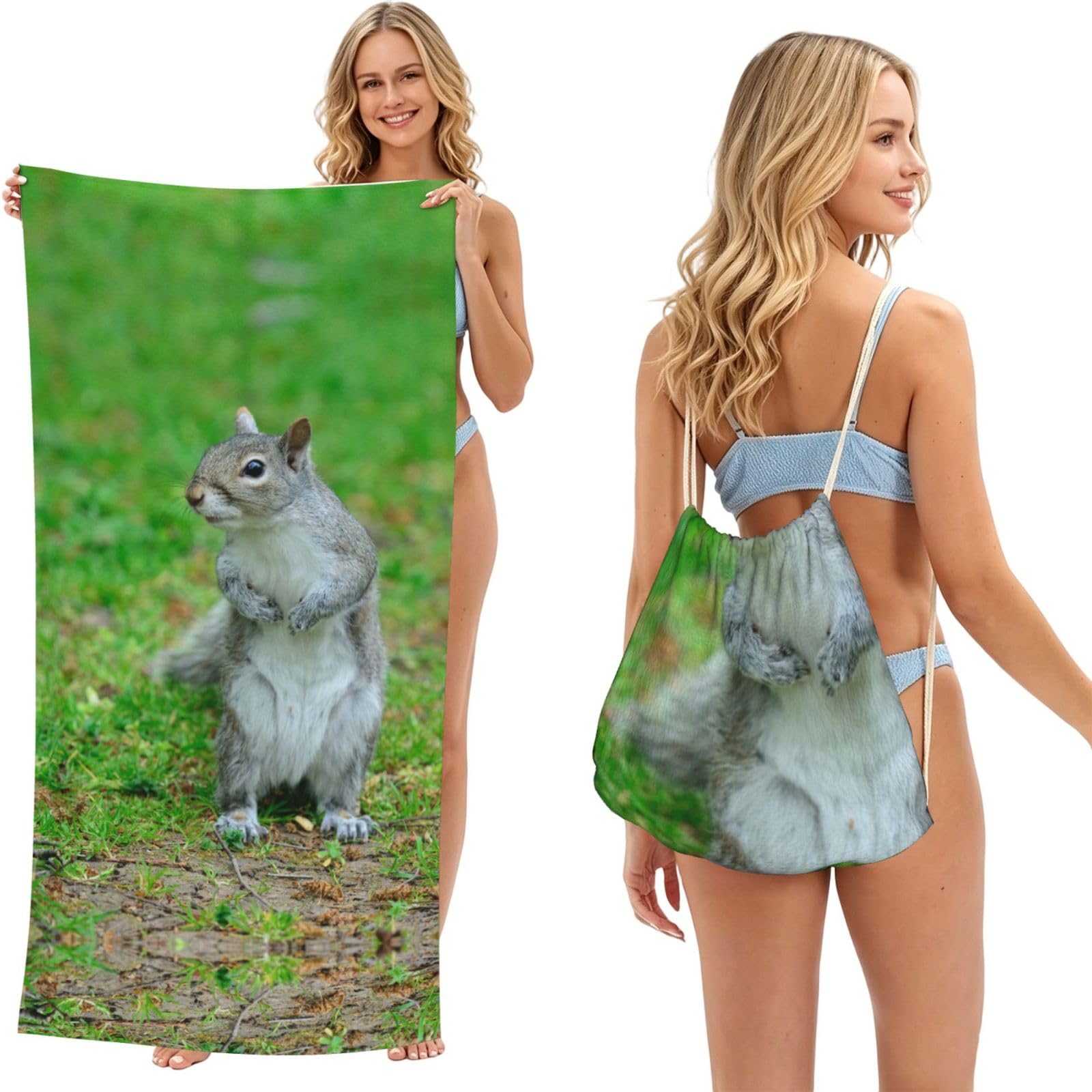 WSHFFILO Squirrel printed 2 in 1 Packable Towel Bag Bath Towel Beach Towel