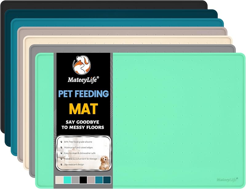 Tapete impermeável de silicone para comedouro de cães e gatos MateeyLife, com bordas elevadas e base antiderrapante, Verde-Menta, 45,72 x 30,48 cm