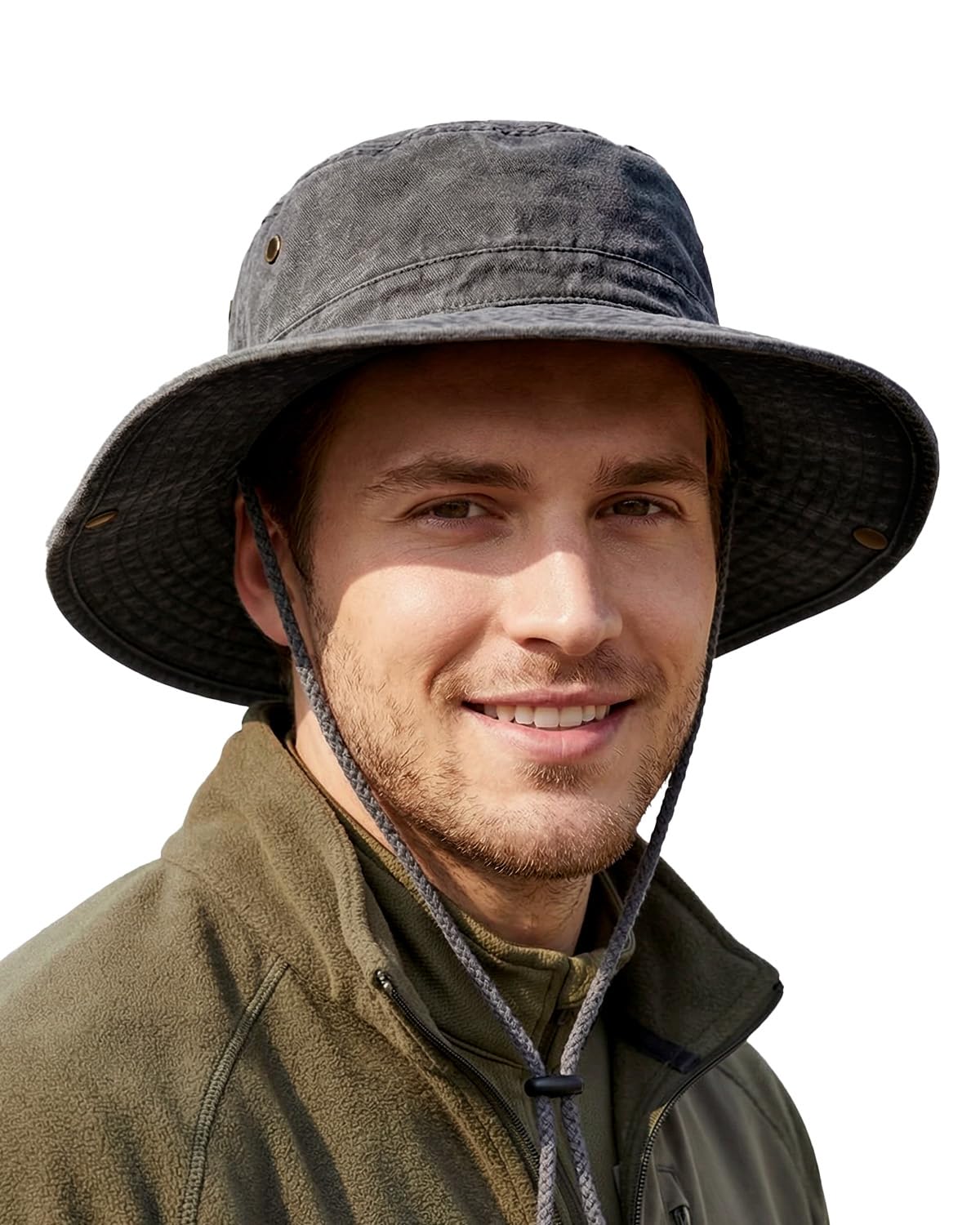 Zylioo XXL Boonie Sun Hat for Big Heads, Washed Wide Floppy Brim Hiking Hat with Chin Strap, Cooling Safari Fishing Hat