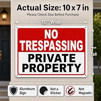 2 Pack No Trespassing Signs Private Property 10x7 Inch 40 Mil Rust Free Aluminum, Reflective Warning Sign, UV Printed, Weatherproof & Easy to Mount, High Visibility Security Sign for Home & Business