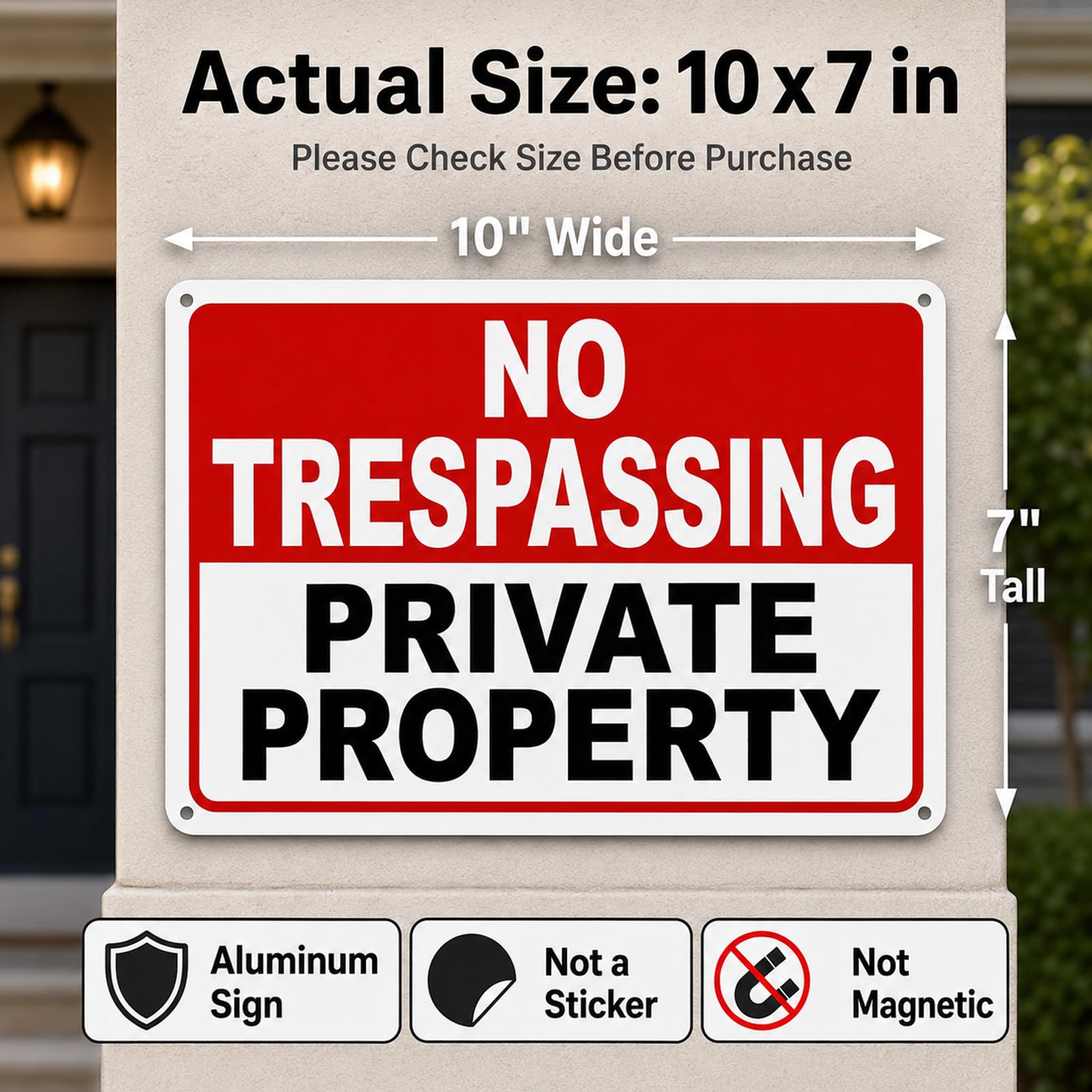 2 Pack No Trespassing Signs Private Property – 10x7 Inch 40 Mil Rust Free Aluminum, Reflective Warning Sign, UV Printed, Weatherproof & Easy to Mount, High Visibility Security Sign for Home & Business — Amazon image 6