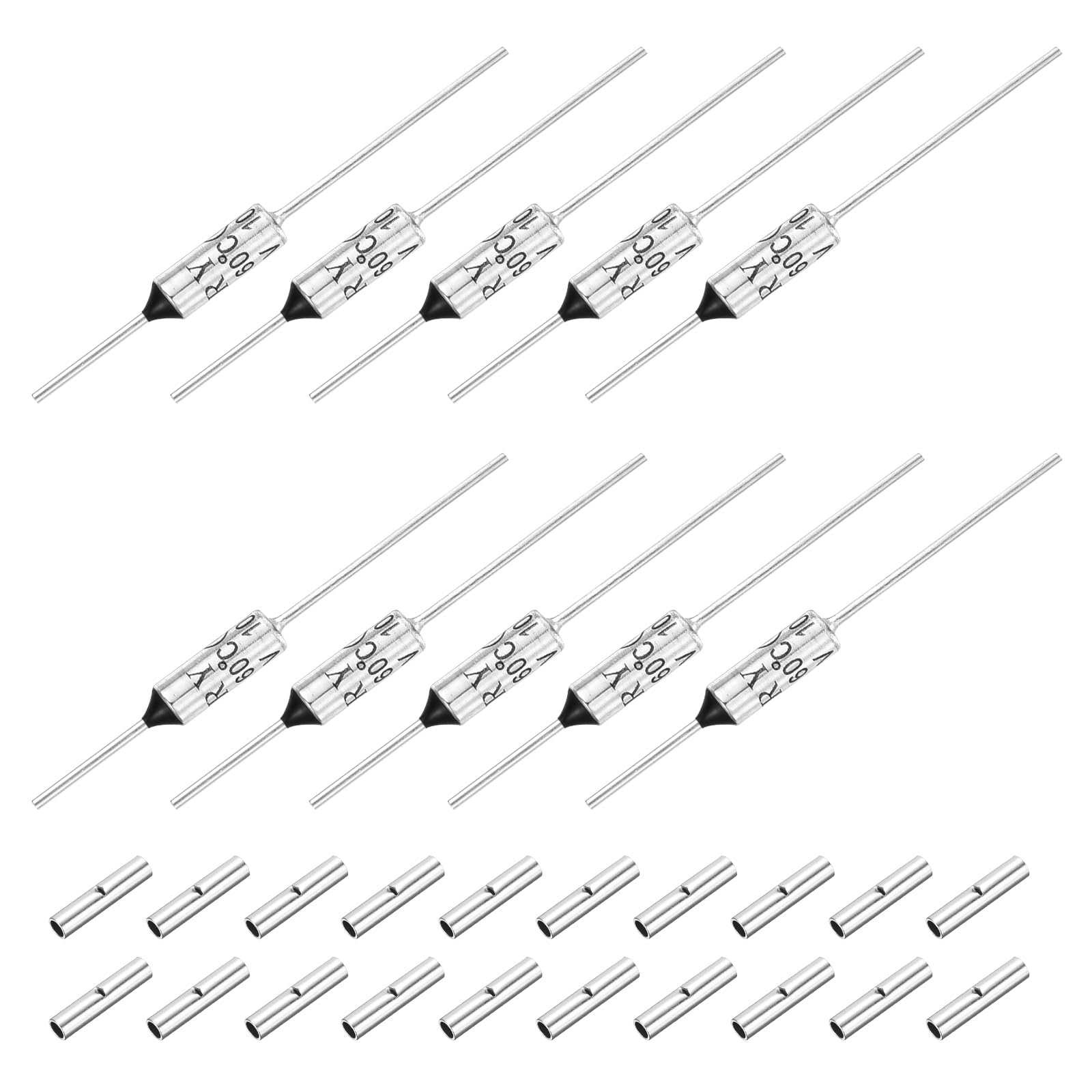 sourcing map 10 Pcs Metal Temperature Thermal Fuse SF160 160C 320F 10A 250V Cutoff Thermal Fuse with 20 Pcs BN1.25 Bare Terminal Butt Connector