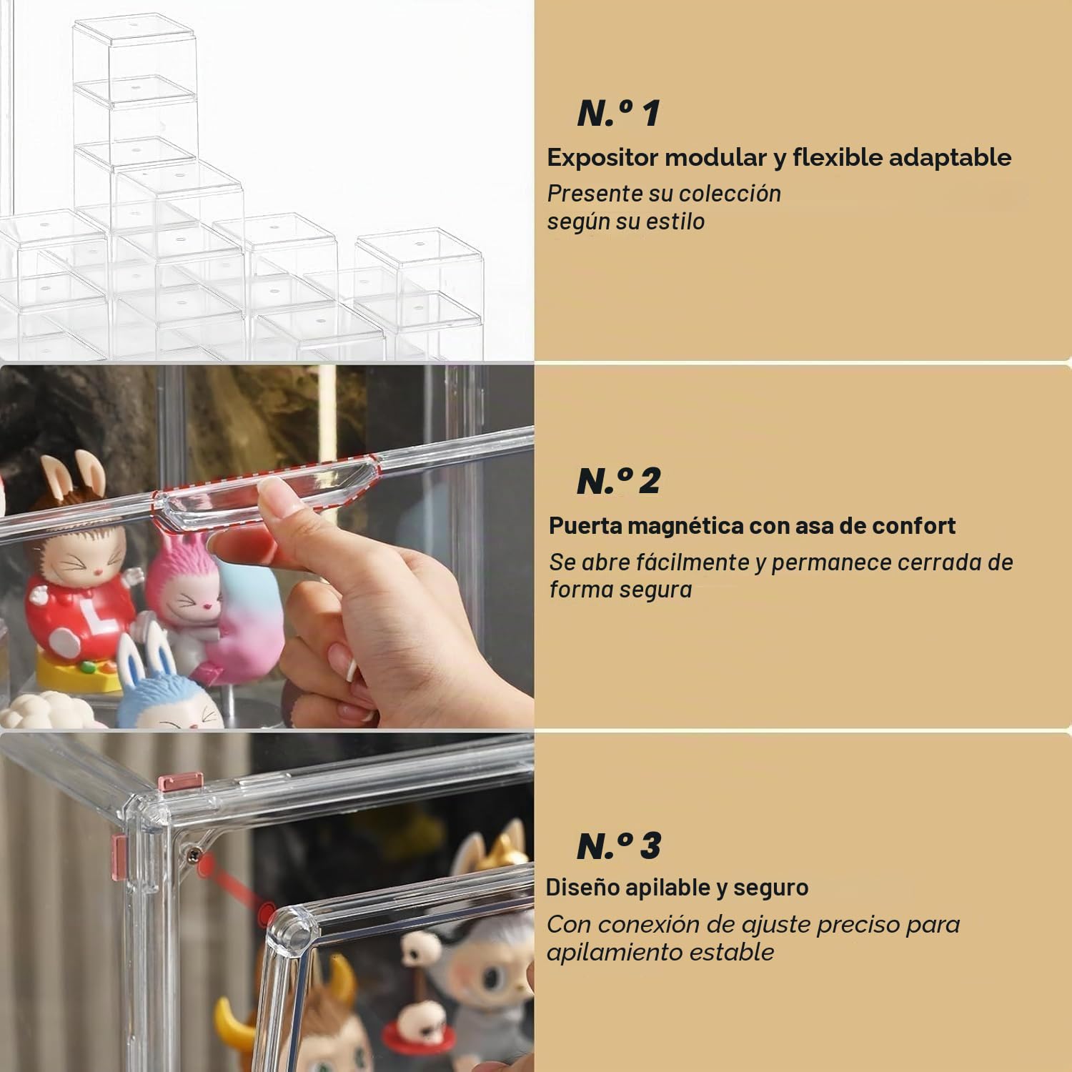 GUDEMAY 3 Piezas Vitrinas de Acrílico con Escalones - Cajas Expositoras Apilables y Antipolvo para Figuras Funko Pop, Miniaturas, Colecciones, y Juguetes de Blind Box