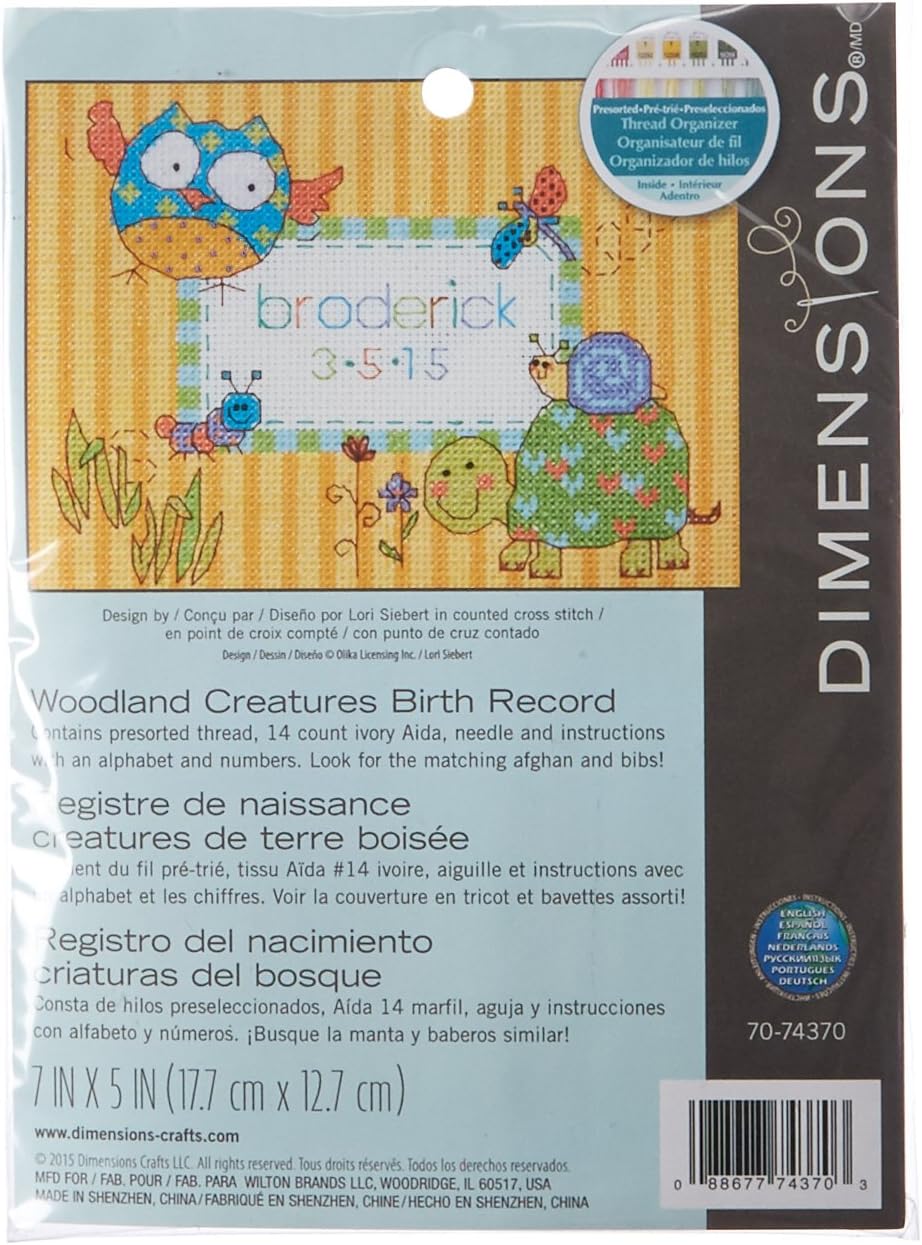 Dimensions Owl Mini Birth Record Counted Cross Stitch Kit, 7” x 5”