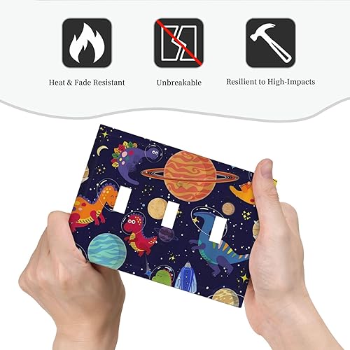 Vista 30 de Placa de pared con interruptor de luz de doble interruptor de pared para niños, diseño de dinosaurio, galaxia, espacio exterior, planeta, nebulosa
