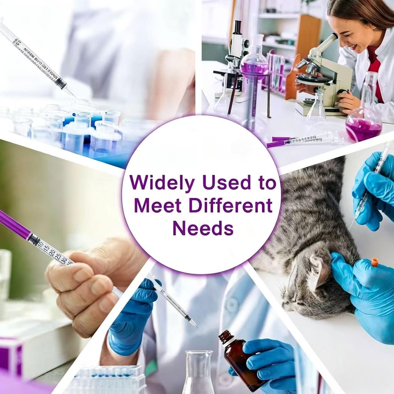 Paquete de 100 unidades de jeringas de plástico de 1 ml/cc con aguja de 31G x 6 mm, herramientas de medición de usos múltiples, envueltas individualmente