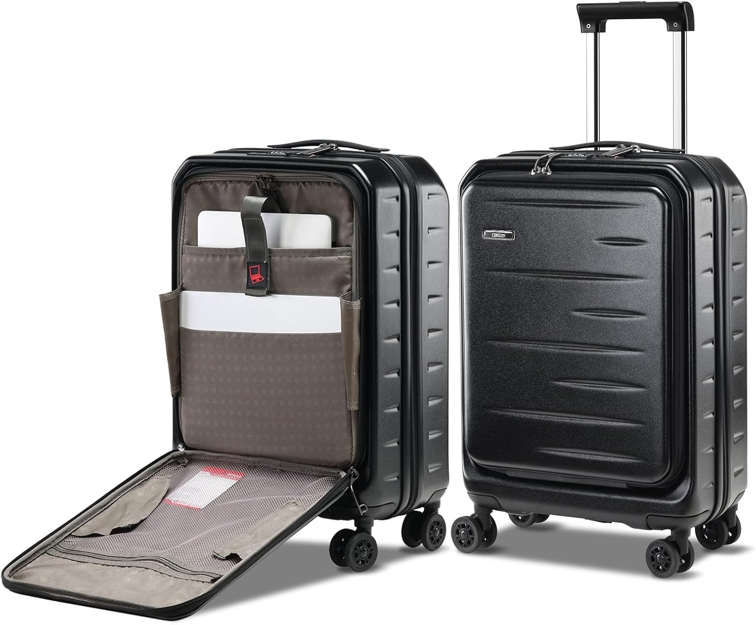 Carry On Luggage 22×14×9 Airline Approved, 20 Inch Lightweight ABS+PC Hard Shell Suitcases with Front Pocket, Spinner Wheels, TSA Lock (Black, 1PC)