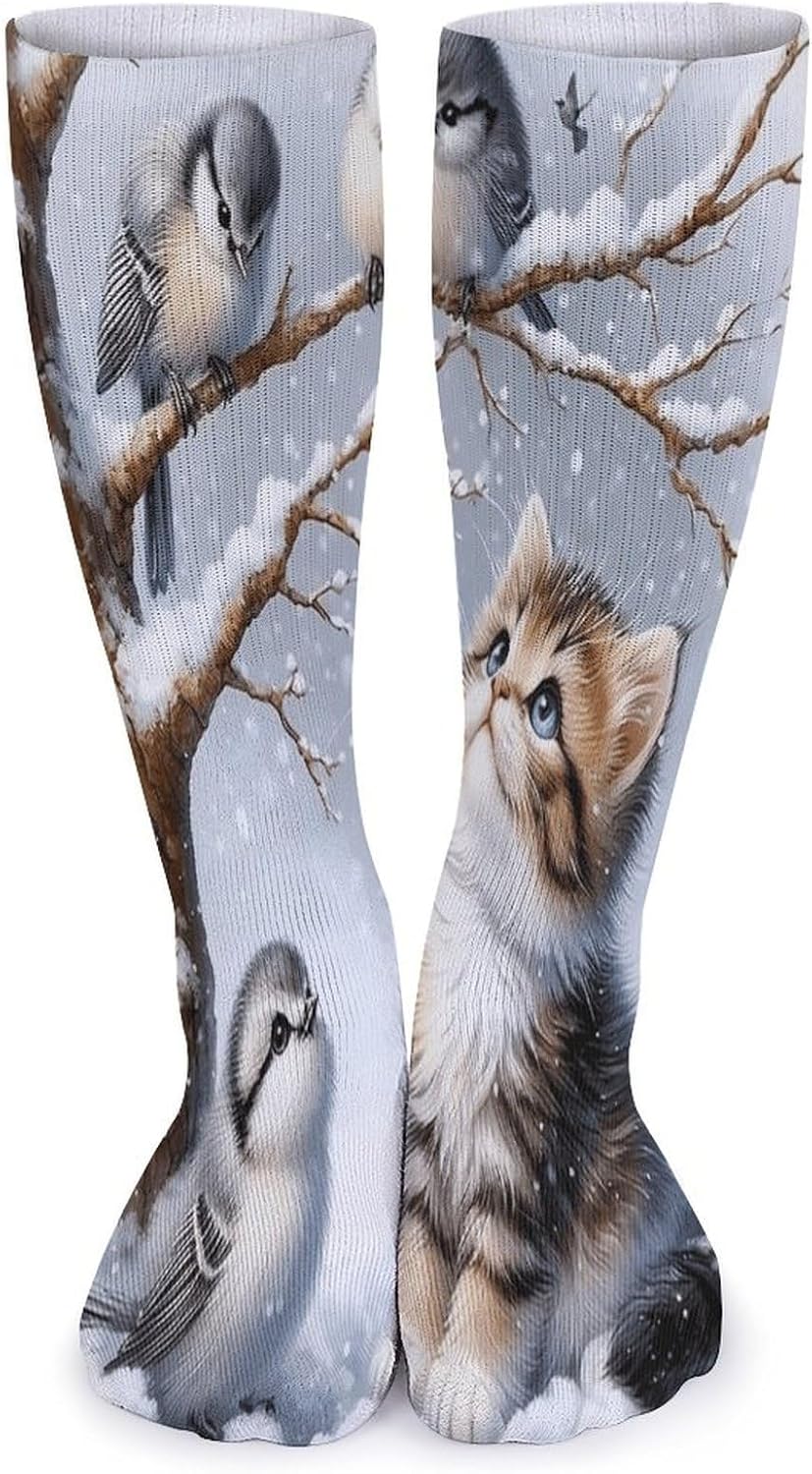 Kittens And Birds Crew Socks Casual Breathable Calf Socks | Cushion Running Athletic Socks Long Performance Breathable Sports Socks for Women Men