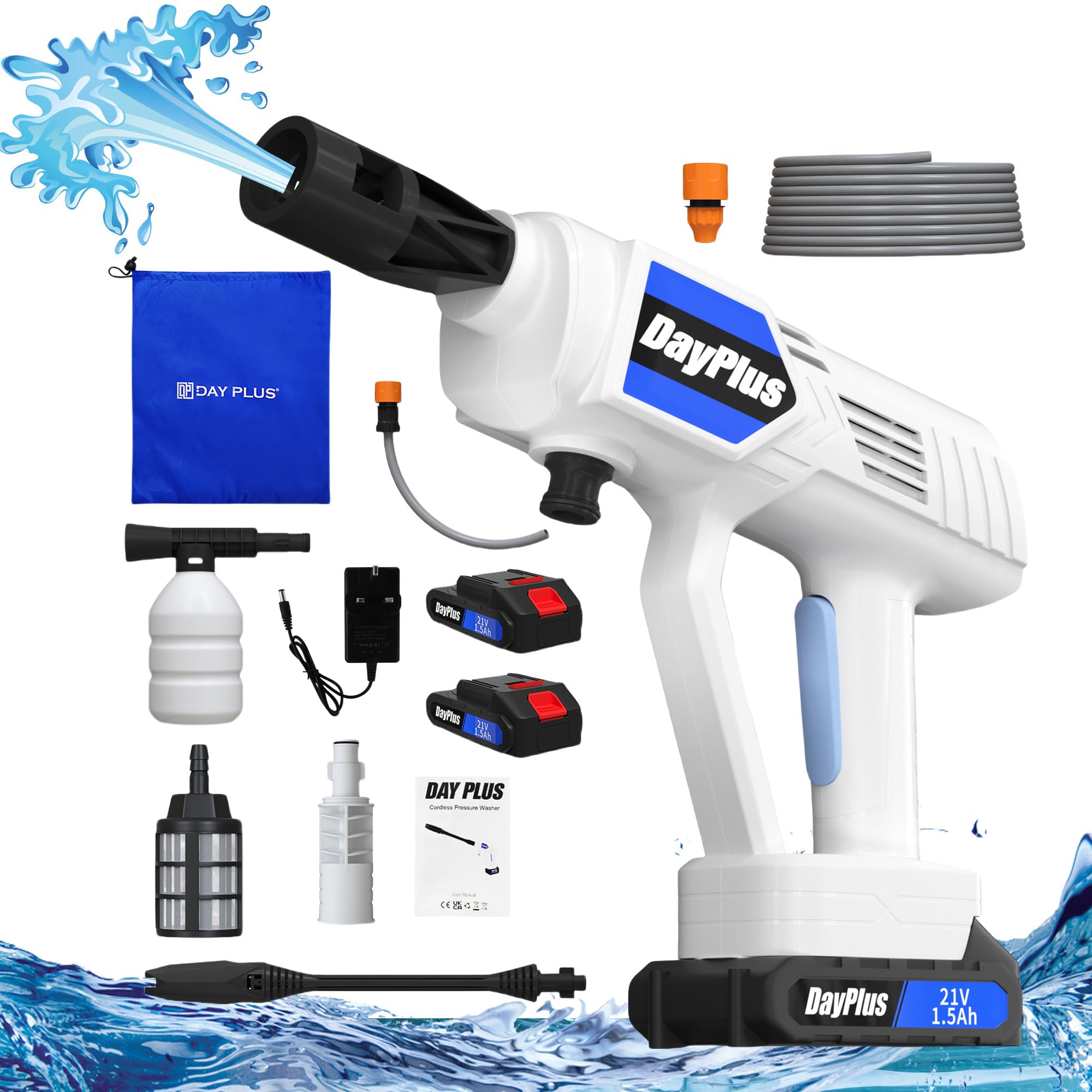 Banas Cordless Jet Washer Portable Pressure Car Washer, Battery Power Washer w/Water Tank for Car Washing, Two 21V 1.5Ah Batteries & Charger, 2.8-3L/min, 6-In-1 Nozzle for Garden Window Car Motorbike — image 1